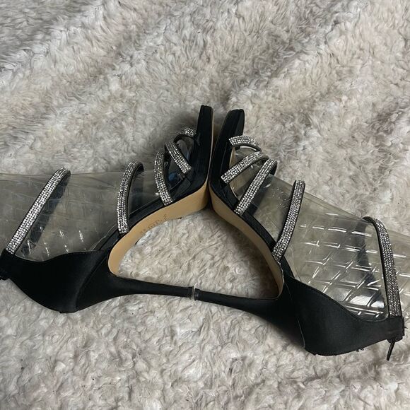 Nina Rhinestones and black Satin straps sandals with back zipper Size 10M - Picture 9 of 11
